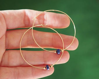 Large Gold Gypsy Hoops with Lapis Lazuli