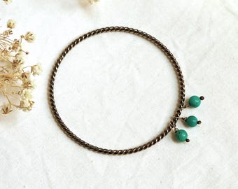 Darkened Silver Twisted Rope Bangle with Turquoise Dangles