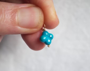 Carved Turquoise  Solid 14k Gold Four Leaf Clover Lucky Charm for Chain and Hoops