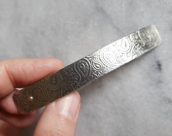Large Handmade Patterned Sterling Silver French Barrette