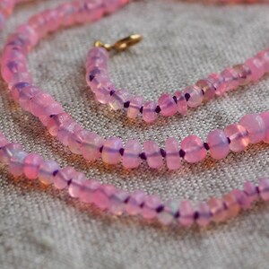 Pink Opal Necklace Gold Hand-Knotted Purple Silk, Candy Style Beads, Gem Candy Necklace, Rainbow Opal, Pastel Gem Beaded Layering Necklace image 4