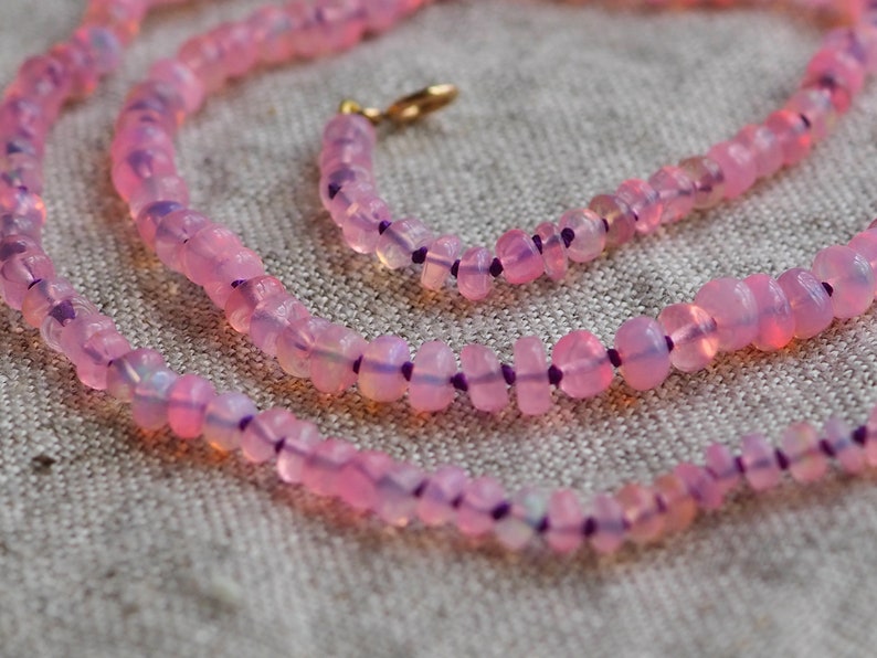 Pink Opal Necklace Gold Hand-Knotted Purple Silk, Candy Style Beads, Gem Candy Necklace, Rainbow Opal, Pastel Gem Beaded Layering Necklace image 4