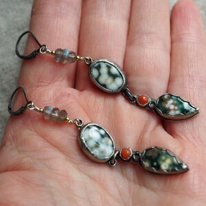 Long Ocean Jasper Earrings, Long Ocean Jasper Drops, Ocean Jasper Drop Earrings, Multi Stone Earrings, Long Drop Earrings, Nature Jewelry image 3