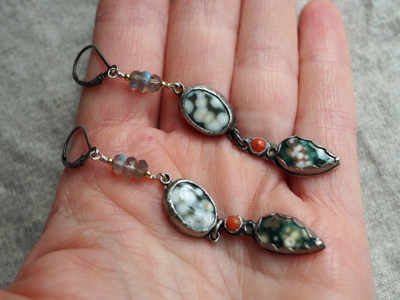 Long Ocean Jasper Earrings, Long Ocean Jasper Drops, Ocean Jasper Drop Earrings, Multi Stone Earrings, Long Drop Earrings, Nature Jewelry image 3