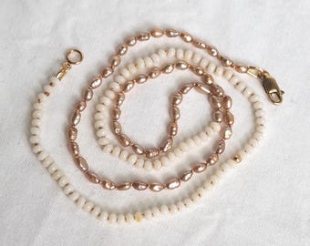 Mermaid’s Treasure Knotted Silk Pearl and Coral 20" Half & Half Necklace