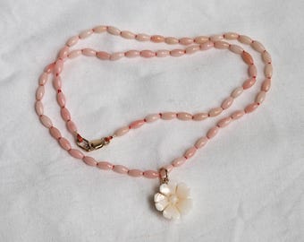 Japanese Pink and White  Coral Cherry Blossom Necklace