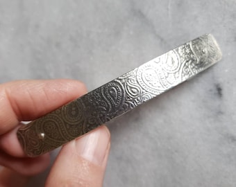 Large Handmade Patterned Sterling Silver French Barrette