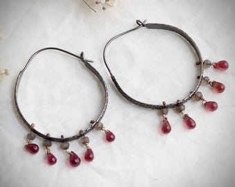 Large Dragon Scale Earrings with Garnet and Labradorite