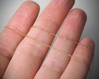 Solid 14k Gold Dainty 1mm Wide Cable Chain, 16" Long