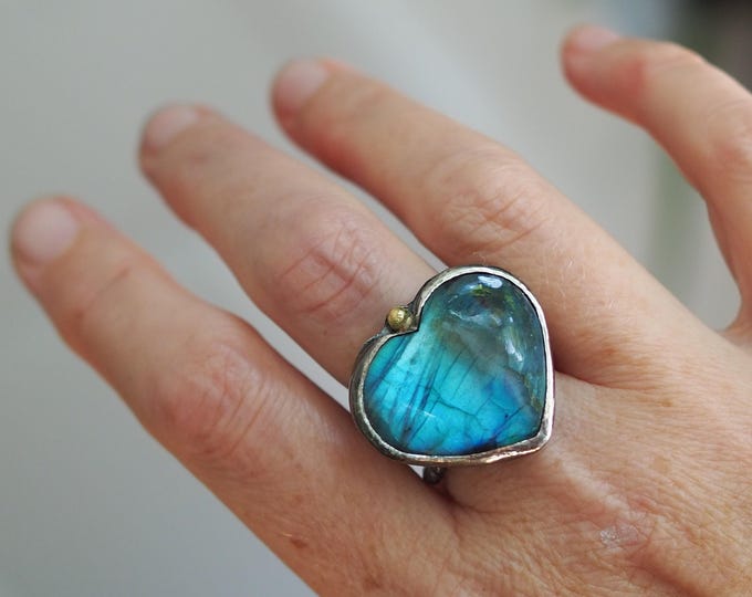 Featured listing image: Dream of Love Blue Labradorite Ring ~ Mixed Metal, Darkened Silver & 14k Gold