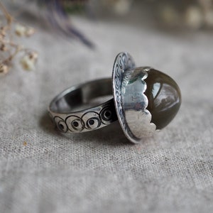 Chunky Moonstone, Green Moonstone Ring, Large Oval Moonstone Ring, Moonstone Ring Sterling Silver, Dark Silver Ring, Size 8.5 image 4