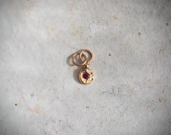 Petite 14k Gold  Ruby Flower Charm