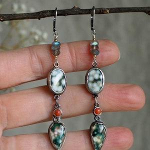 Long Ocean Jasper Earrings, Long Ocean Jasper Drops, Ocean Jasper Drop Earrings, Multi Stone Earrings, Long Drop Earrings, Nature Jewelry image 5