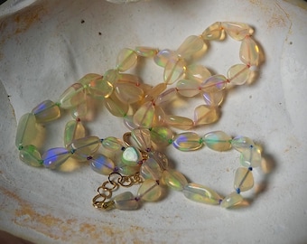 Opal Nugget Necklace Gold Hand-Knotted on Rainbow Silk