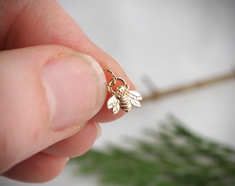 Tiny Solid 14k Gold Bumble Bee Charm