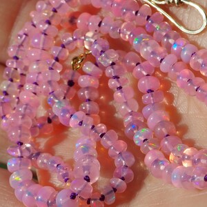 Pink Opal Necklace Gold Hand-Knotted Purple Silk, Candy Style Beads, Gem Candy Necklace, Rainbow Opal, Pastel Gem Beaded Layering Necklace image 2