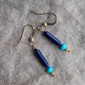 Lapis Lazuli Earrings, Lapis and Turquoise, Lapis Dangle, Drop Earrings with Gems, Lapis Turquoise Earrings, Gold Lapis Earrings, Blue Gem image 4