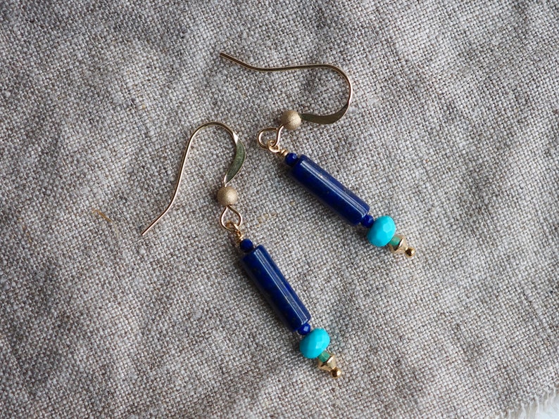 Lapis Lazuli Earrings, Lapis and Turquoise, Lapis Dangle, Drop Earrings with Gems, Lapis Turquoise Earrings, Gold Lapis Earrings, Blue Gem image 4