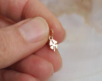 Tiny Solid 14k Gold Four Leaf Clover Lucky Charm