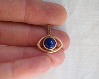 Inanna’s Eye Goddess Necklace with Lapis Lazuli - 14k Gold Handmade Mesopotamian Talisman