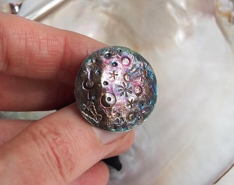 Unique Sterling Silver Decorative Cosmic Hair Tie, Hand Stamped Ponytail Holder with Elastic