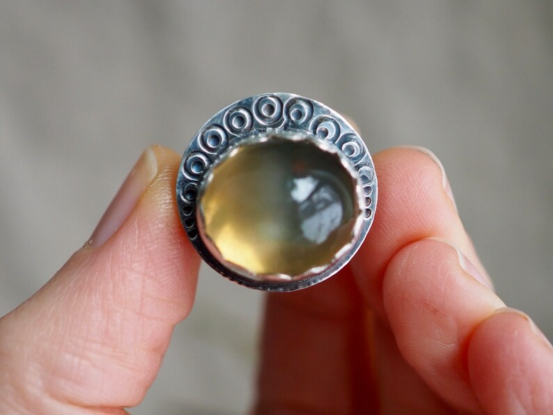 Chunky Moonstone, Green Moonstone Ring, Large Oval Moonstone Ring, Moonstone Ring Sterling Silver, Dark Silver Ring, Size 8.5 image 5