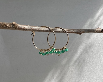 Gold Hoop Earrings with Emeralds