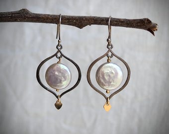 Lotus Petal Pearl Sterling Silver Drop Earrings