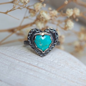 Turquoise Heart Ring, Silver Heart Ring, Stamped Heart Ring, Blue Heart, Kingman Turquoise, Dark Silver Ring, American turquoise, Love Ring image 4