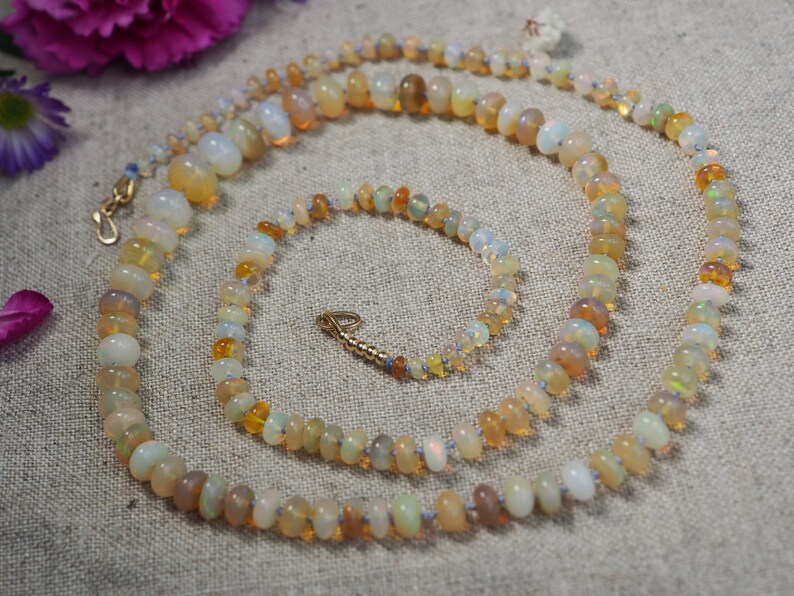 Graduated Opal Beaded Necklace, Opal Beads, 14k Candy Style Opal, Hand Knotted Rainbow Opal, Gem Candy Layering Necklace, October Birthstone image 5