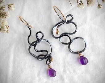 Ariadne's Treasure Earrings with Amethyst, Mixed Metal Silver and 14k Gold