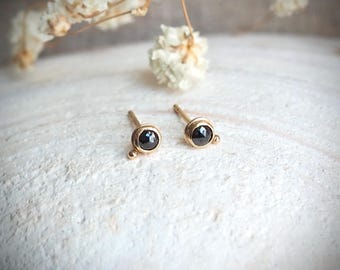 Sparkly Rose Cut Black Diamond 14k Gold Earrings