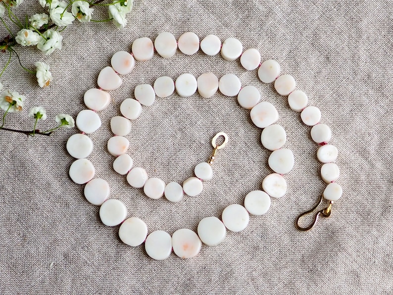 Japanese Coral Necklace, Precious White Coral, Coral Disc Beads, 16 Layer Coral, White Coral Necklace, Hand Knotted Deep Sea Coral Beads image 1