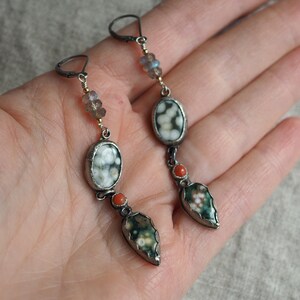 Long Ocean Jasper Earrings, Long Ocean Jasper Drops, Ocean Jasper Drop Earrings, Multi Stone Earrings, Long Drop Earrings, Nature Jewelry image 4