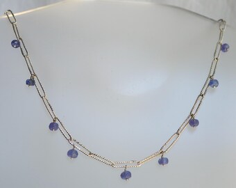 Handmade Sterling Silver Paperclip Chain Necklace with Tanzanite Dangles