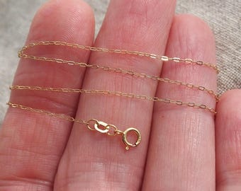 Solid 14k Gold Dainty 1mm Wide Cable Chain, 16" Long