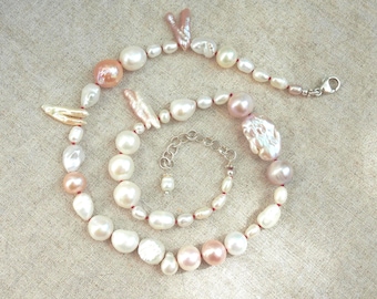 Mixed Pearl Mermaid Necklace, 18-20" Silk Knotted