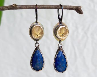 Night Sky Earrings with Rutilated Star Quartz  & Lapis Lazuli