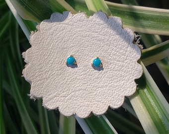 Petite Sky Blue Turquoise 14k Gold Studs