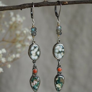 Long Ocean Jasper Earrings, Long Ocean Jasper Drops, Ocean Jasper Drop Earrings, Multi Stone Earrings, Long Drop Earrings, Nature Jewelry image 8