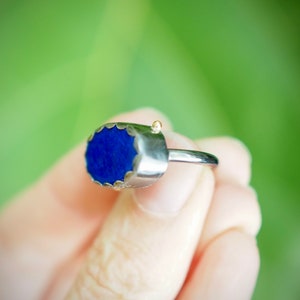 Large Lapis Ring, Oval Lapis Ring with Gold Dots, Lapis Statement Ring, Dark Silver Jewelry, Petal Ring, Lapis Lazuli Jewelry, Mixed Metal image 7