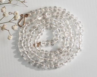 Silk Knotted Ice Quartz Rondelle Bead Necklace with Gold Clasp, 20" Long