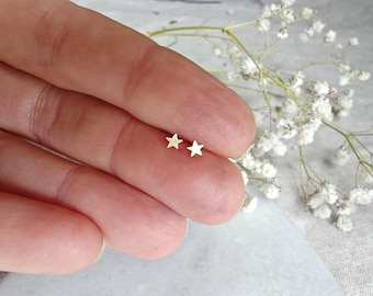 Tiny Star Earrings, Solid 14k Gold  Petite 3mm Studs
