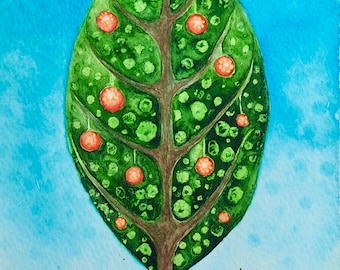 Ancient Fruit Tree, Original 5"x 7" Small Watercolor Painting