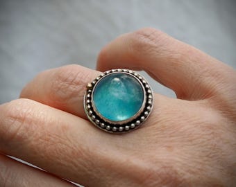 Large Aquamarine Ring in Dark Sterling Silver and 18k Gold