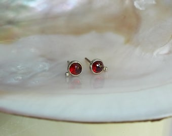 Deep Red 5mm Rose Cut Garnet Sterling Silver Stud Earrings