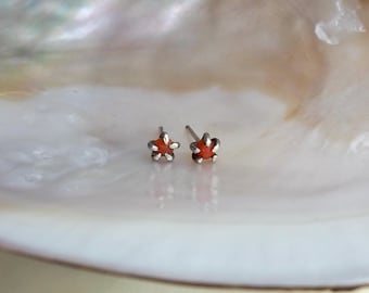 Tiny Natural Italian Red Coral Sterling Silver Stud Earrings