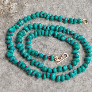 Natural Turquoise Boho Necklace, Hand Knotted Turquoise Nuggets, Whitewater Turquoise Necklace, Knotted Silk Gem Necklace, Organic Turquoise image 1