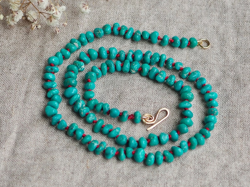 Natural Turquoise Boho Necklace, Hand Knotted Turquoise Nuggets, Whitewater Turquoise Necklace, Knotted Silk Gem Necklace, Organic Turquoise image 1