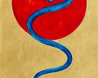 Cosmic Serpent, Original Small 4"x6" Watercolor Painting